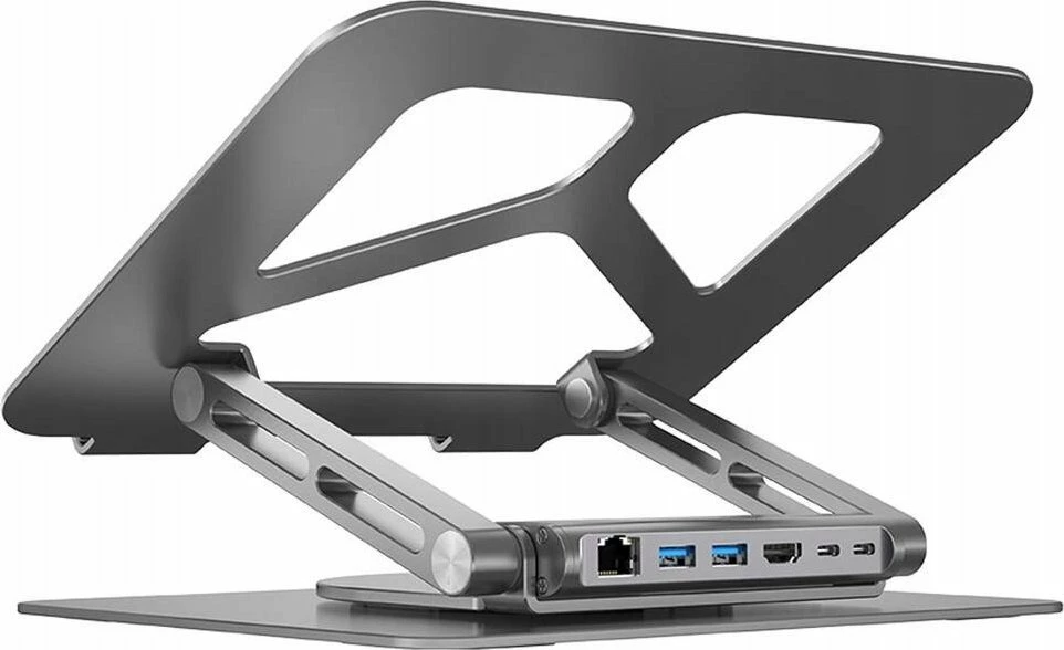 Mbajtëse laptopi Unitek me hub USB-C/HDMI 4K, PD 100W, 13-17\", alumini, e palosshme, argjend