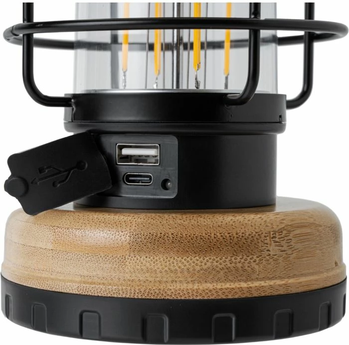 fener kampingu BRUNNER Lamparina 0720068N, LED 120 lm, bateri rikarikueshme 4000 mAh, e zezë/natyrale (bambu)