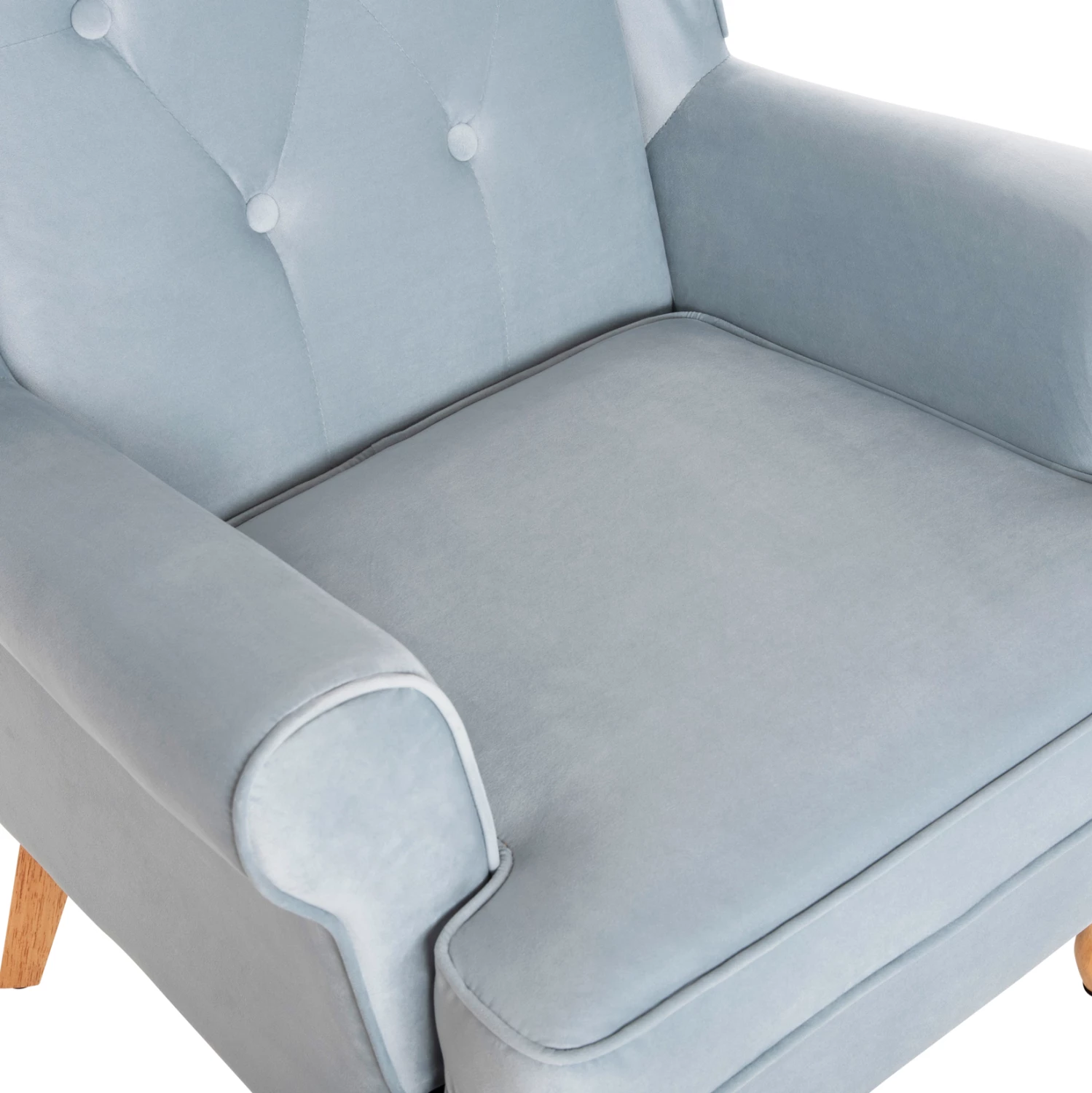 Bergere BRANDON, kadife baby blue, këmbë druri natyral, FH3073.31, 82,5x80x104 cm