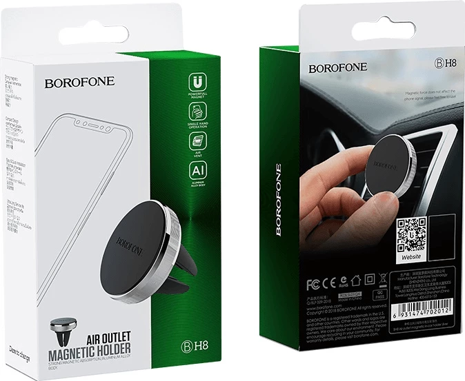 Mbajtëse magnetike për celular BOROFONE BH8, për grilë ajrimi (air vent), universale, me 2 pllaka metalike, e zezë