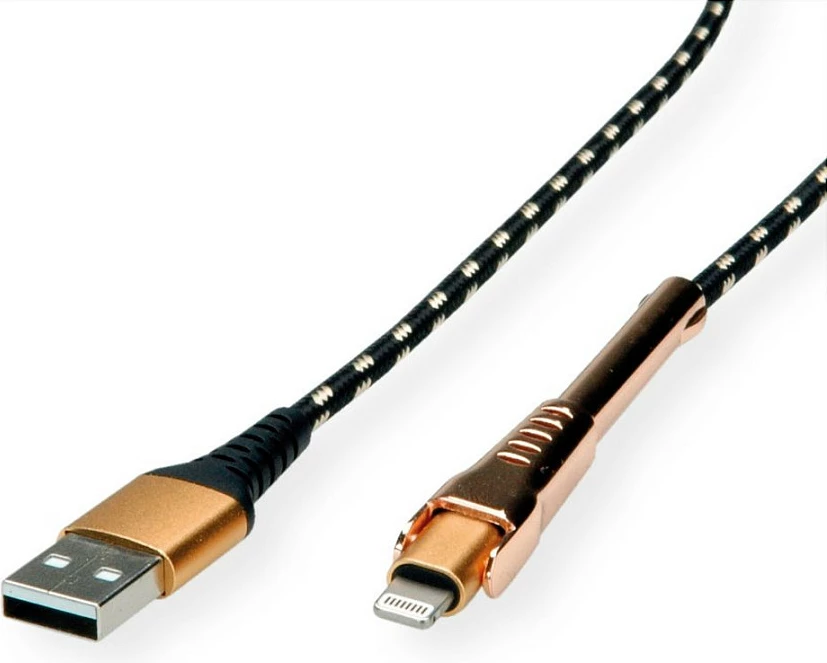 Kabllo ROLINE 11.02.8923 Lightning në USB-A, 1 m, USB 2.0, e zezë/ari