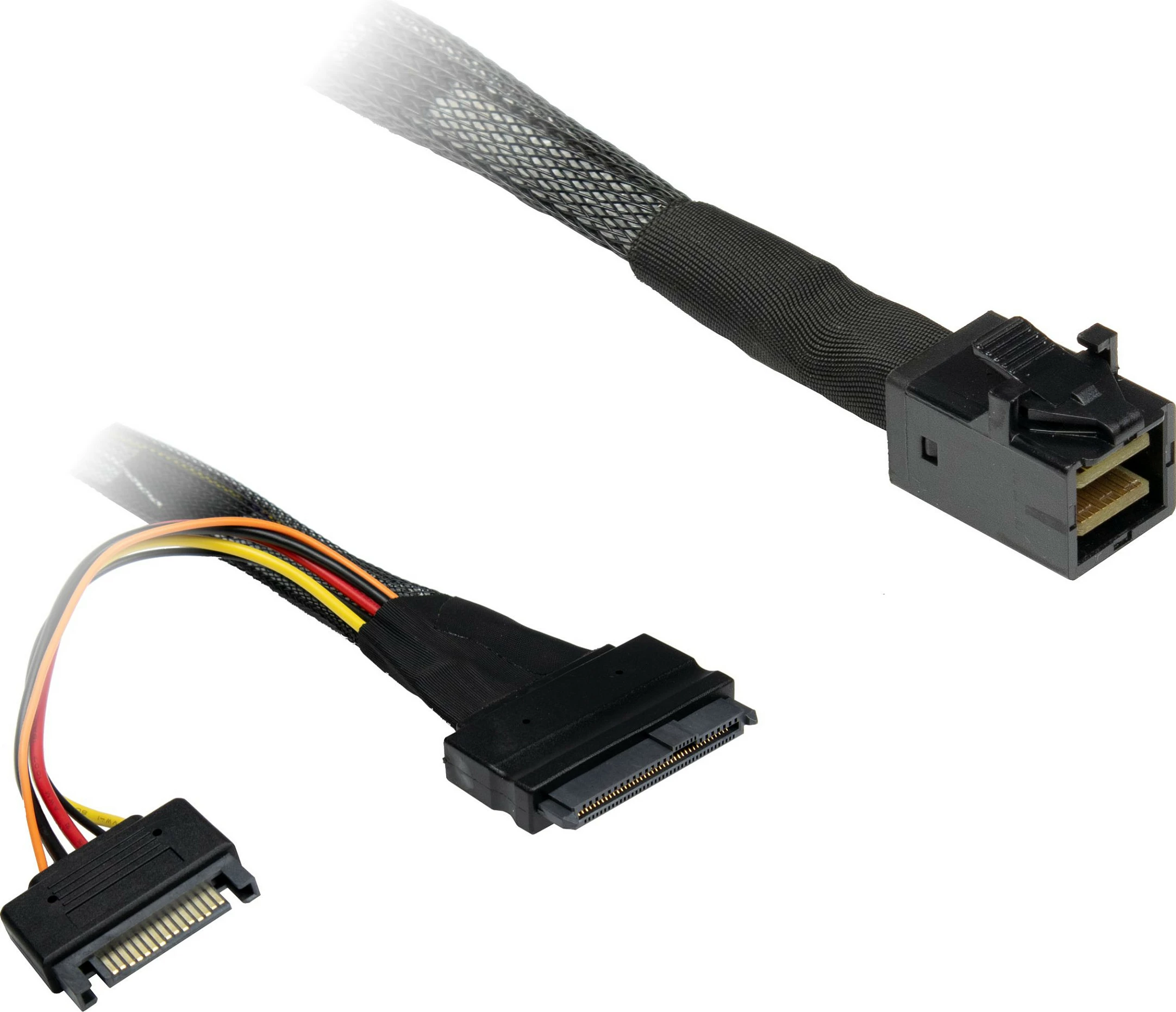 Kabllo Inter-Tech SFF-8643 në SFF-8639 (U.2) me SATA Power, 0.75 m, e zezë