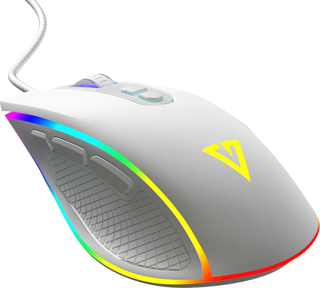 Maus MODECOM Volcano Veles, me kabllo USB, optik, RGB, 800-12800 DPI, 8 butona, bardhë