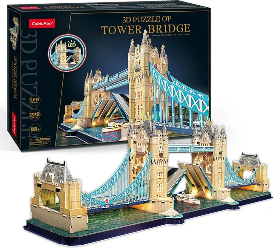 Puzzle 3D Cubic Fun Tower Bridge me LED, 222 pjesë