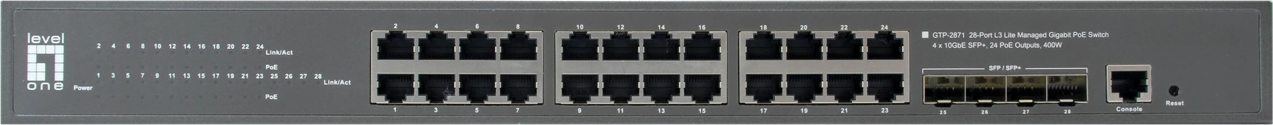 Switch LevelOne GTP-2871, Managed, L3, Gigabit Ethernet, PoE, Rack mounting