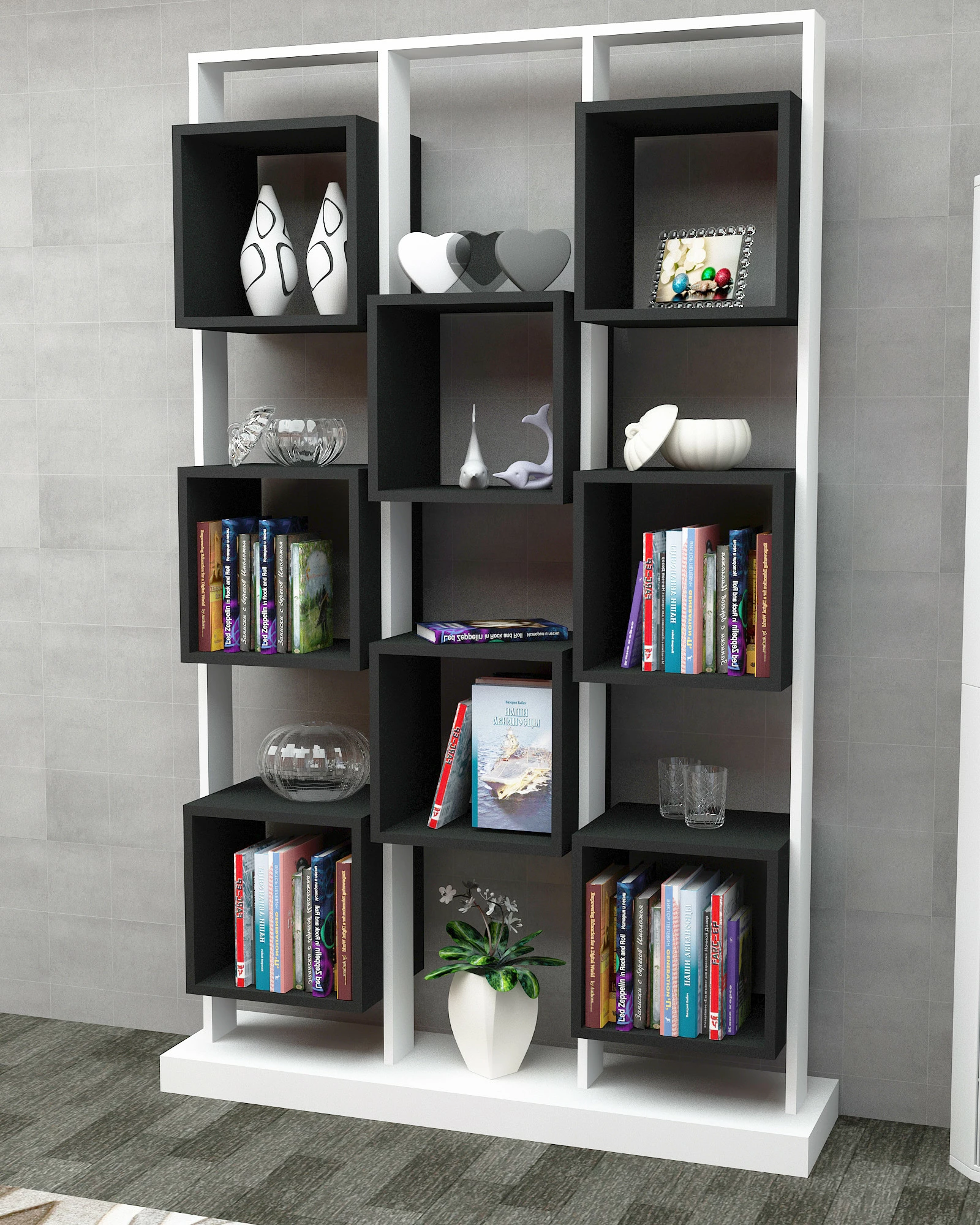 Raft librash Hanah Home, Edge, bardhë e zi