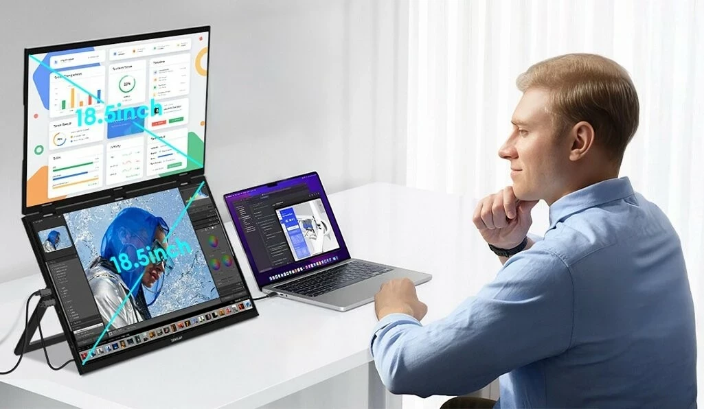 Monitor Zeuslap Z18W, 2x 18.5", Full HD, IPS, 120Hz, i zi