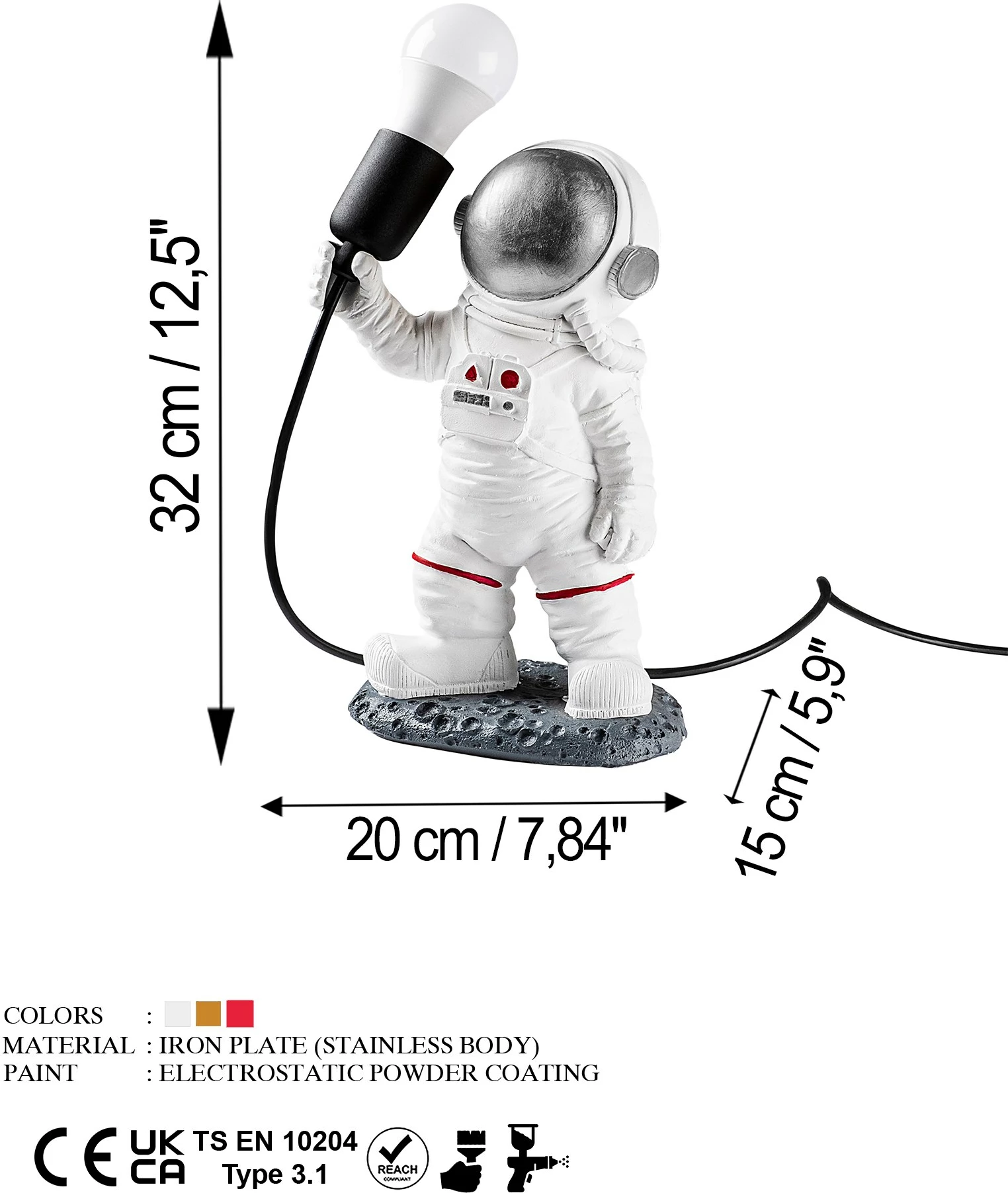 Llambë tavoline astronaut, shumëngjyrëshe, Opviq - 3