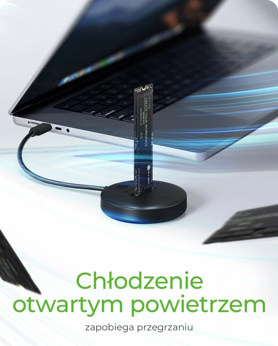 Docking station IcyBox IB-1610MCD-C31 për SSD NVMe/SATA M.2, USB Type-C, Zi