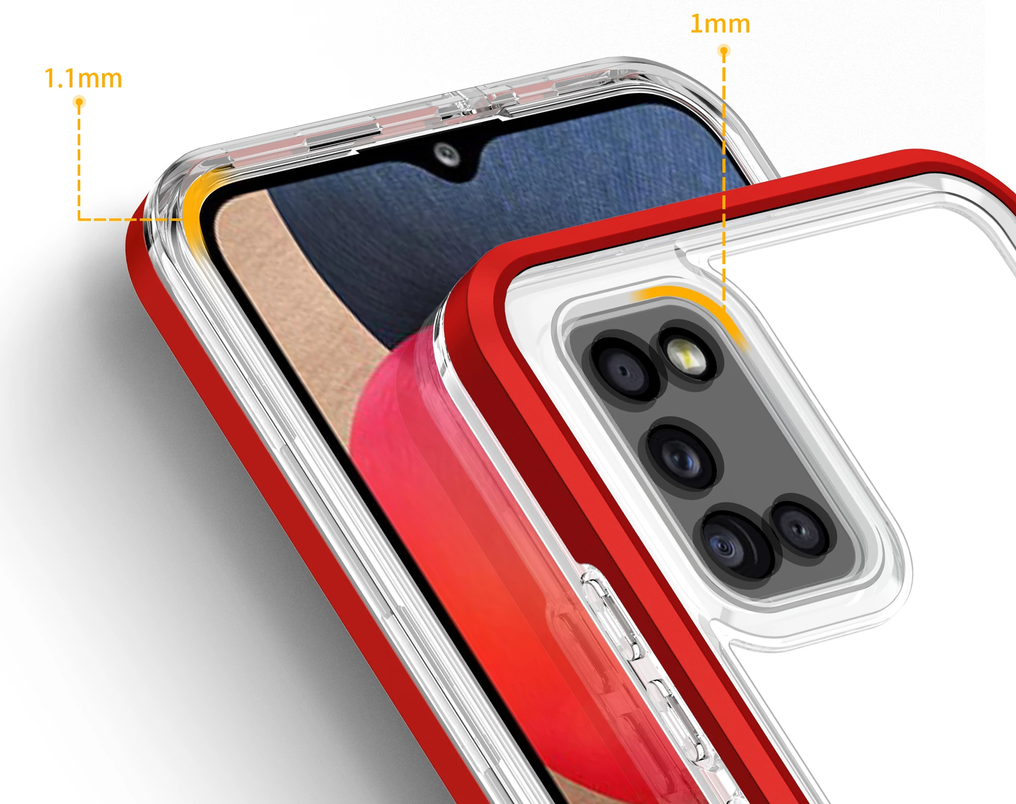 Mbështjellës Hurtel Hybrid Armor Clear 3in1 për Samsung Galaxy A03s, Transparent/Kuqe