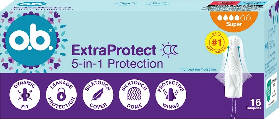 Tamponë për femra O.B. ExtraProtect Super, 16 copë