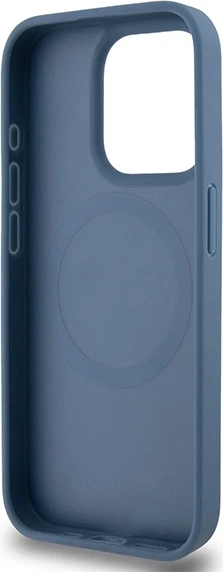 Mbështjellës DKNY Leather Monogram Pattern Metal Logo MagSafe për iPhone 15 Pro, Kaltër