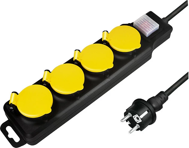 Zgjatues rryme LogiLink, 4 priza, me switch, IP44, për jashtë, i zi