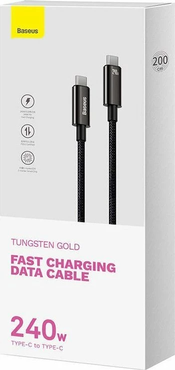 Kabllo USB-C në USB-C Baseus Tungsten Gold CAWJ040101 2 m 240W e zezë