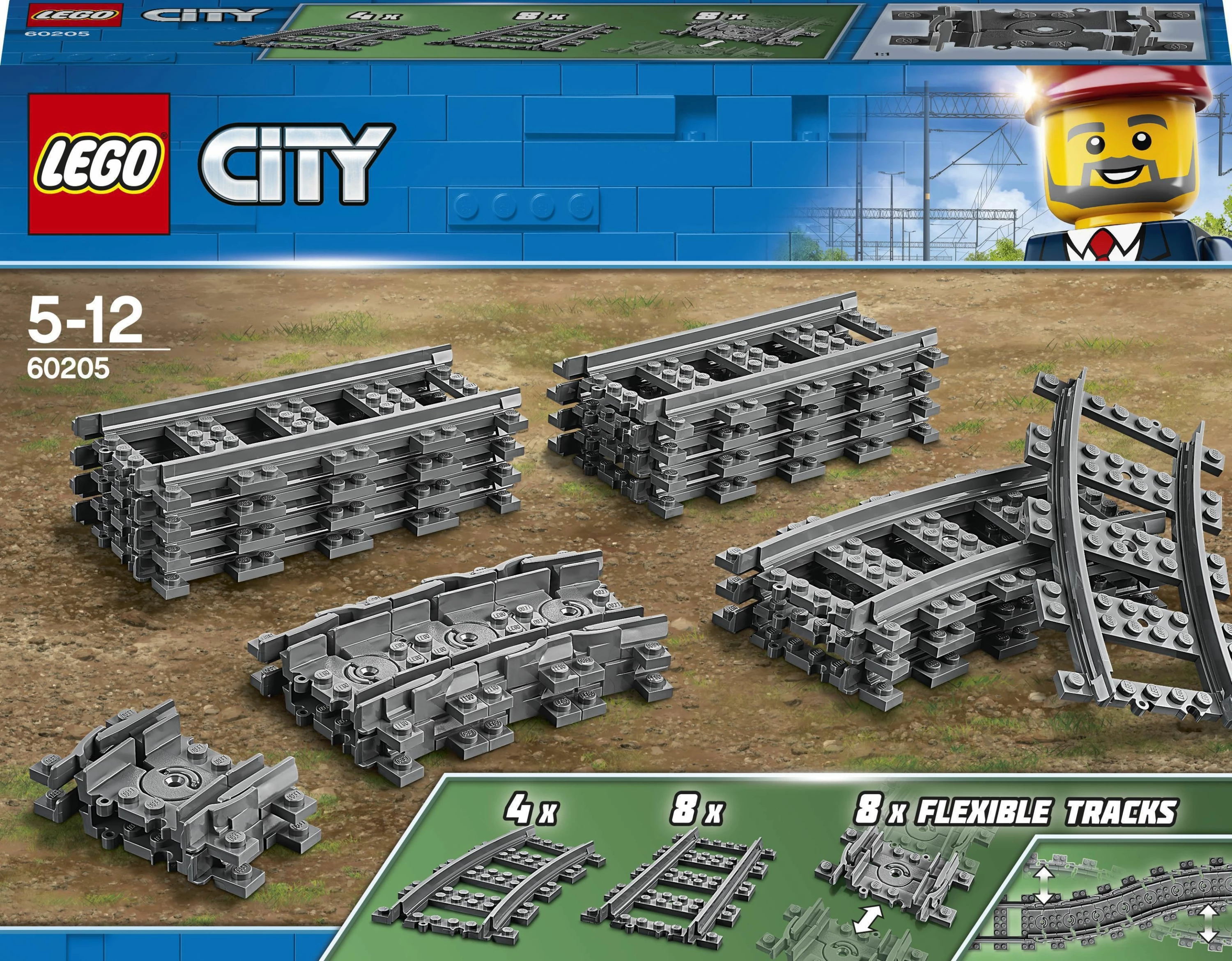 Set shina treni LEGO City 60205, 20 copë, zgjerim hekurudhe, gri