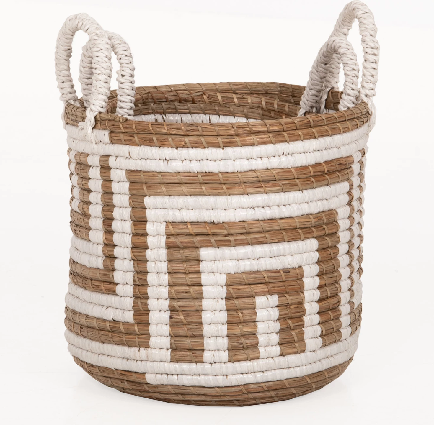 Set 2 copë shporta dekorative FH7846.01 bari Mendong ngjyrë natyrale-bardhë Φ36x32-40Hcm