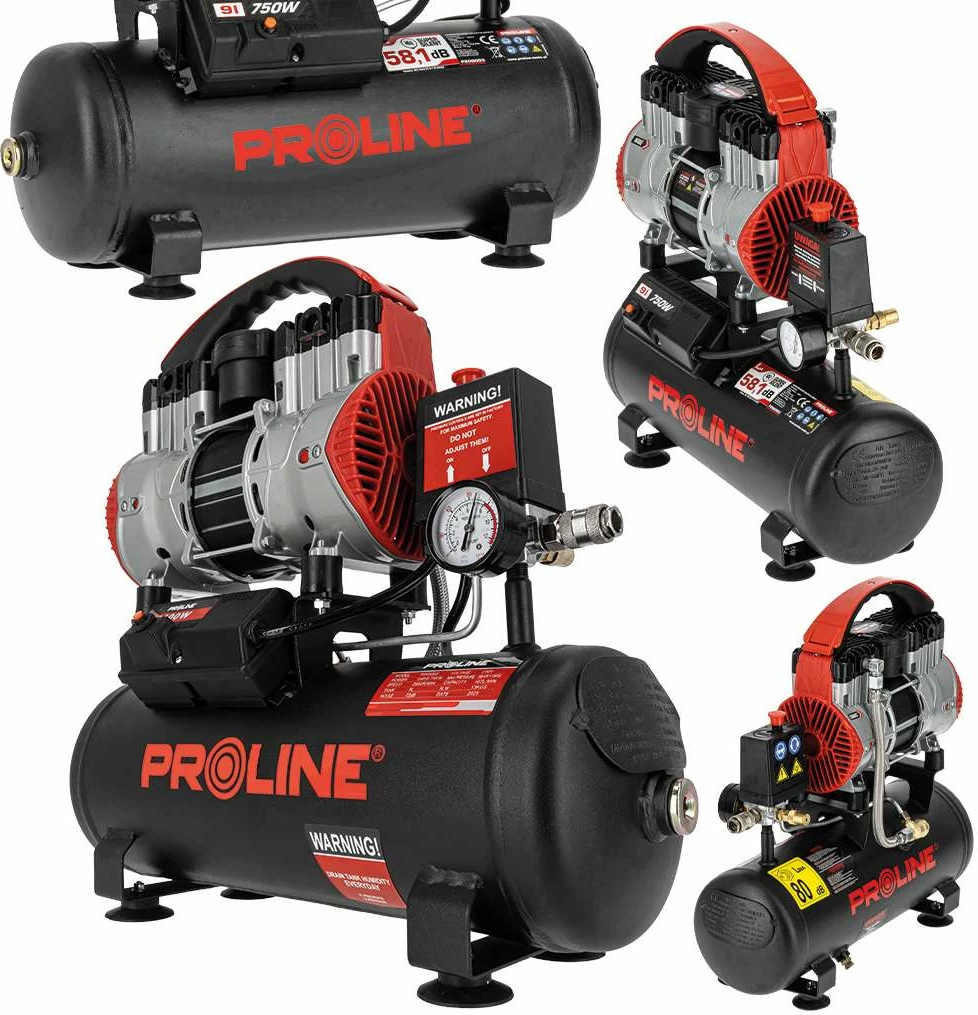 Kompresor ajri pa vaj PROLINE P200003, 9L, 750W/1HP, 8 bar, 167 L/min, kuqe/zezë