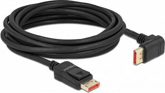 Kabllo DisplayPort DeLOCK, 5 m, DP 1.4, 8K 60Hz, konektor 90° lart, e zezë