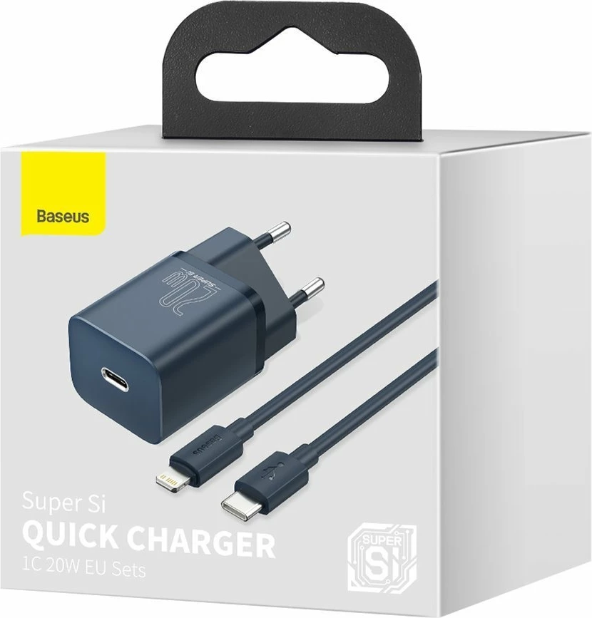 Karikues muri Baseus Super Si 1C me kabllo USB-C në Lightning 1m, 20W, Blu