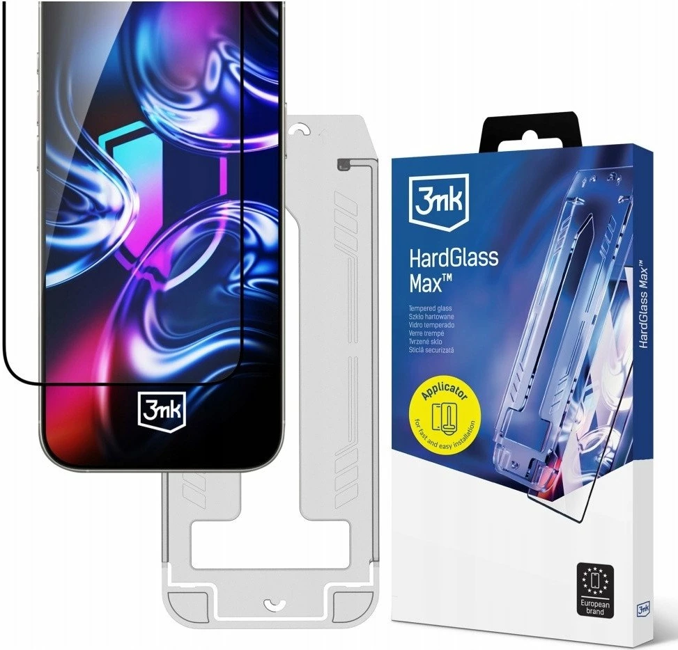 Xham i kalitur mbrojtës 3MK HardGlass Max për Apple iPhone 15/16, 9H, me aplikator, 1 copë