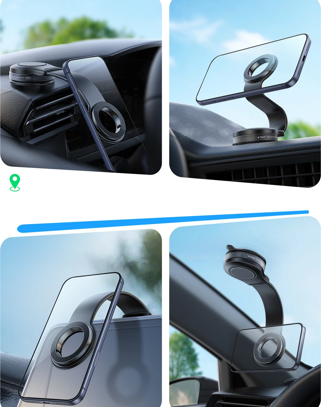 Mbajtëse magnetike telefoni për veturë Joyroom JR-ZS518, krah fleksibil, montim në xham/dashbord, e zezë