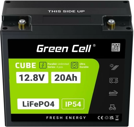 Bateri Green Cell CUBE LiFePO4 20Ah 12.8V 256Wh, IP54, e zezë, 1 copë