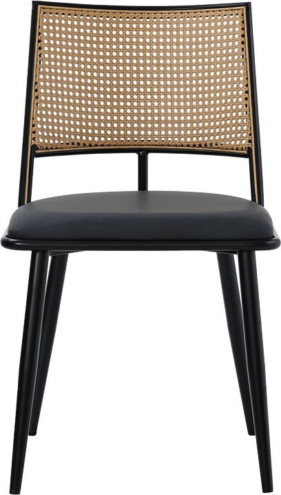 Karrige Giulia pe rattan, bezhë-pu, gri e zezë-metal, 49x52x80cm