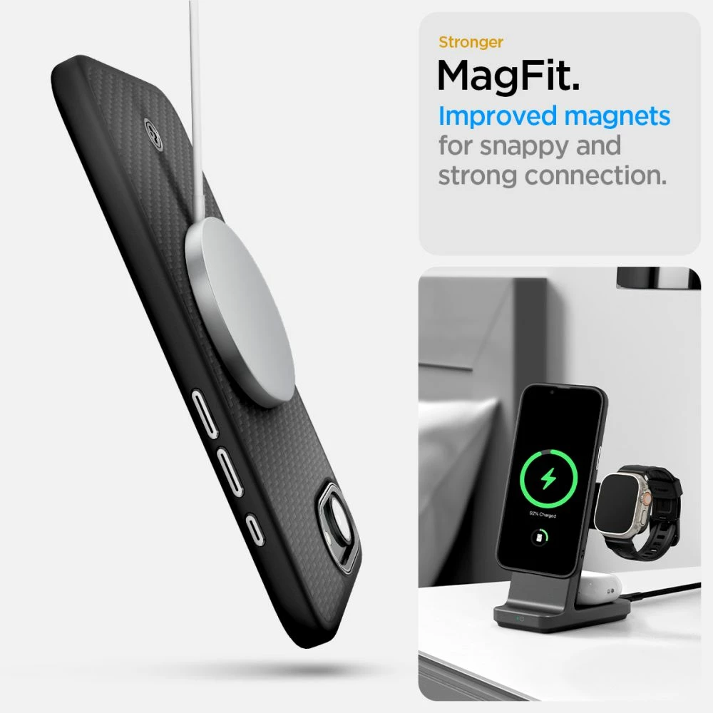 Mbështjellës, Spigen, Enzo Aramid MagSafe, për iPhone 16e, aramid me përfundim alumin, kompatibil me MagSafe, zi