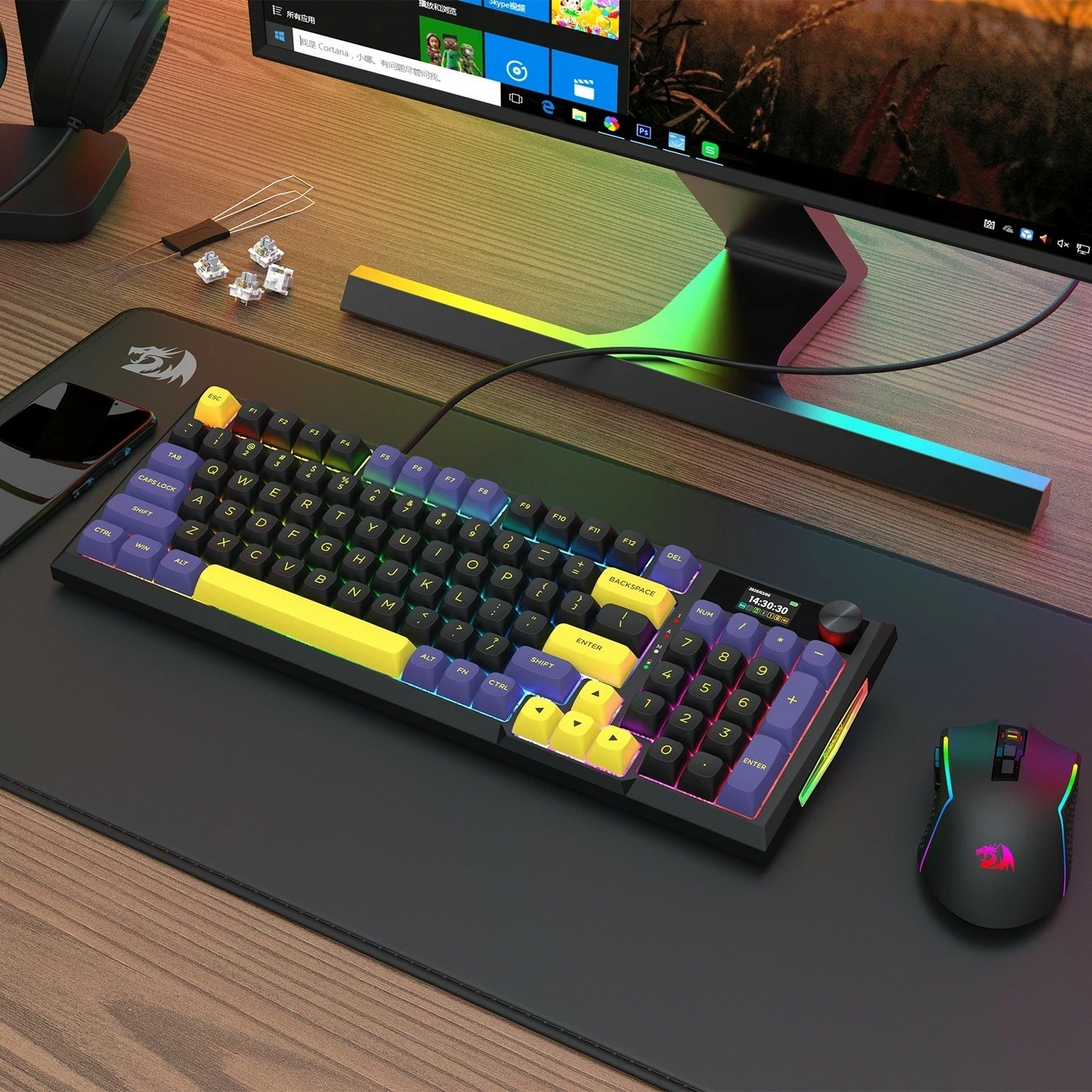 Tastierë gaming Redragon Glintstone K725LBY-RGB-PRO, mekanike 96%, wireless/wired, RGB, e zezë