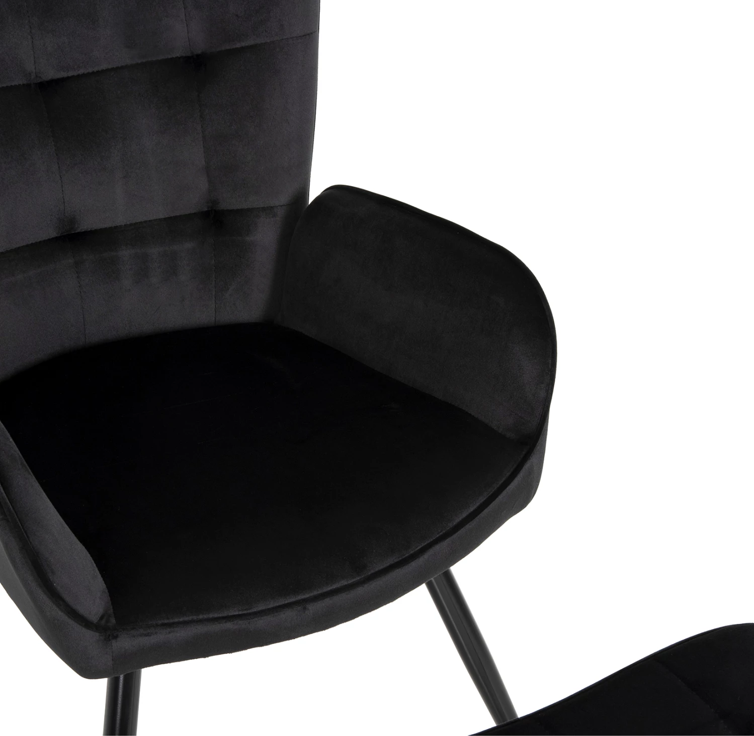 Karrige me mbështetëse për këmbë CRAWLEY FH8918.04, kadife e zezë, këmbë metalike, 70x57x103Hcm