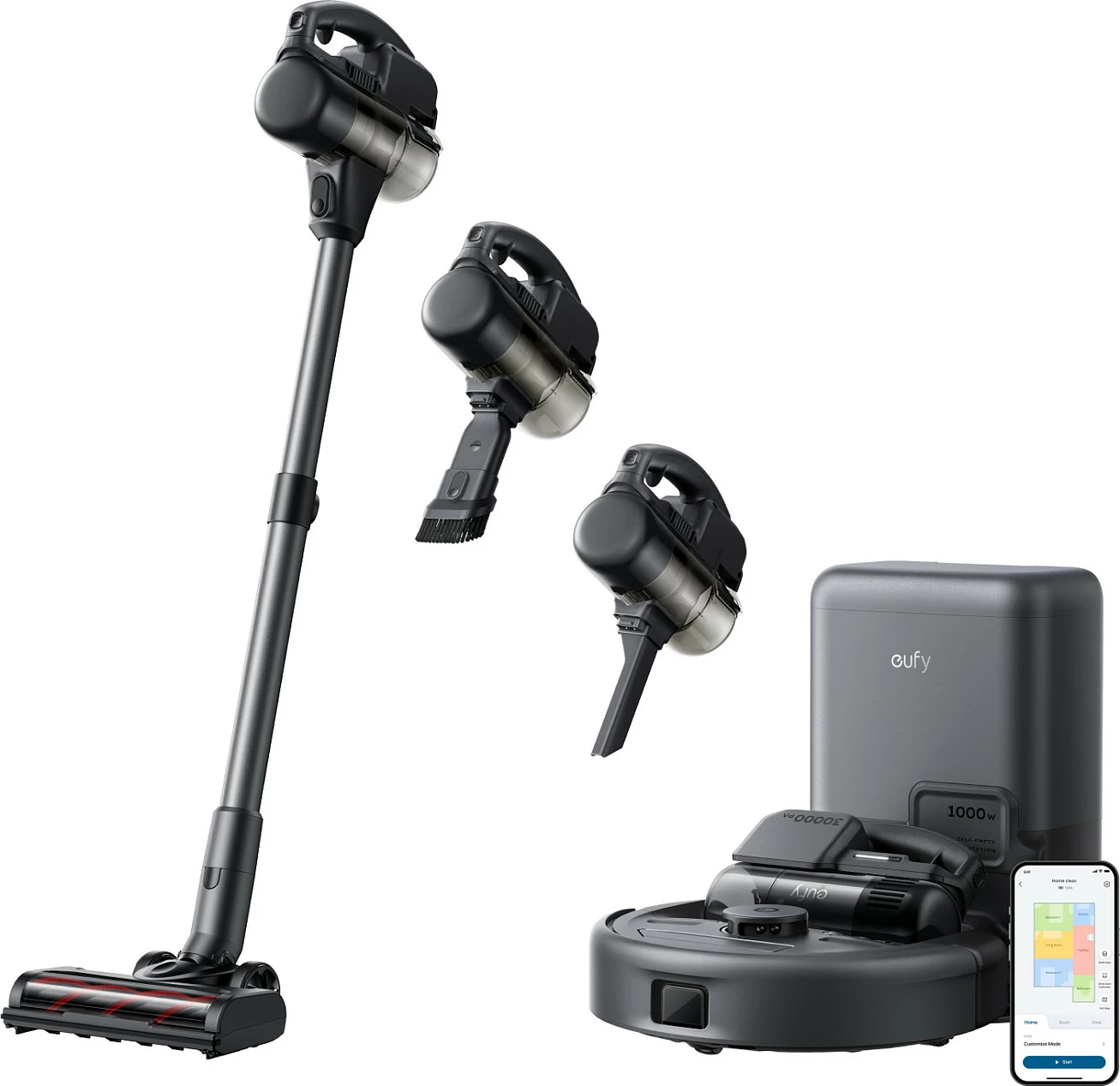 Robot fshesë EUFY E20, 8000Pa, me mop dhe stacion me qese pluhuri, Wi‑Fi, e zezë