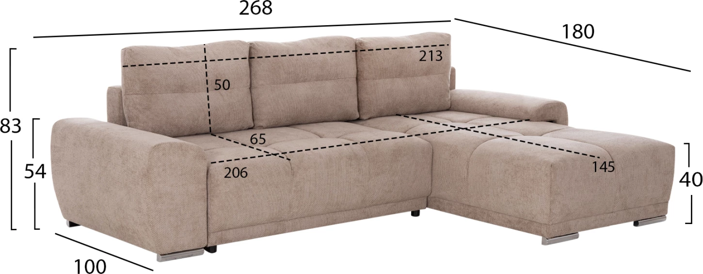Kënd divani shtrat, kënd i djathtë, material bezhë, COMFYRA FH3336.03R, 270x181x75cm