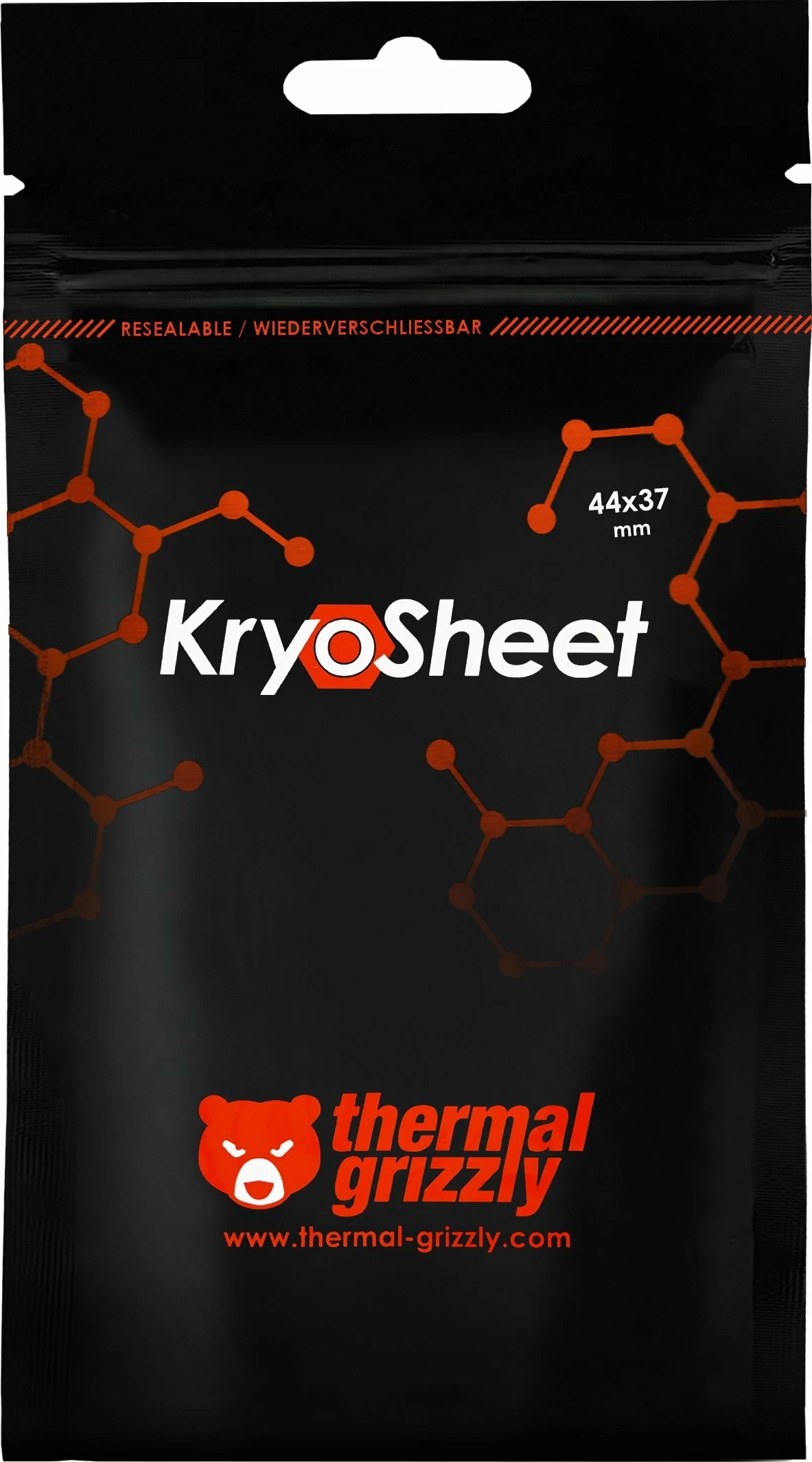Pad termik Thermal Grizzly KryoSheet TG-KS-44-37 44×37 mm 0.2 mm, set 1 copë + fletë Kapton, e zezë