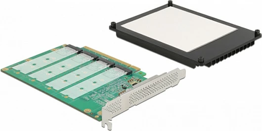 Kartë zgjerimi DeLOCK PCIe x16 në 4x M.2 NVMe, PCIe 4.0, me heatsink, e zezë