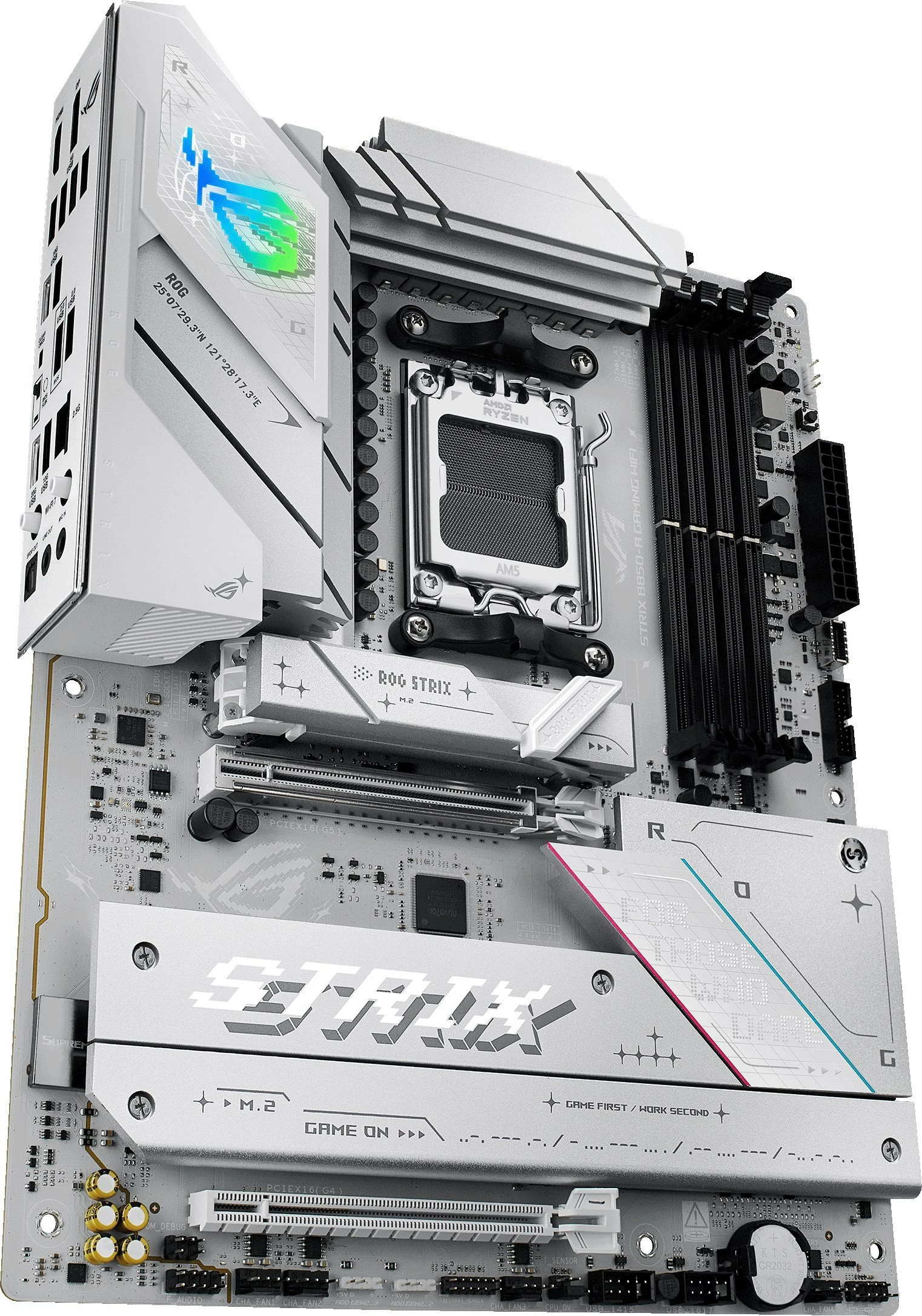 Pllakë amë Asus ROG STRIX B850-A GAMING WIFI, AM5, ATX, DDR5, Wi‑Fi 7, 2.5GbE, e bardhë, me antenë Wi‑Fi