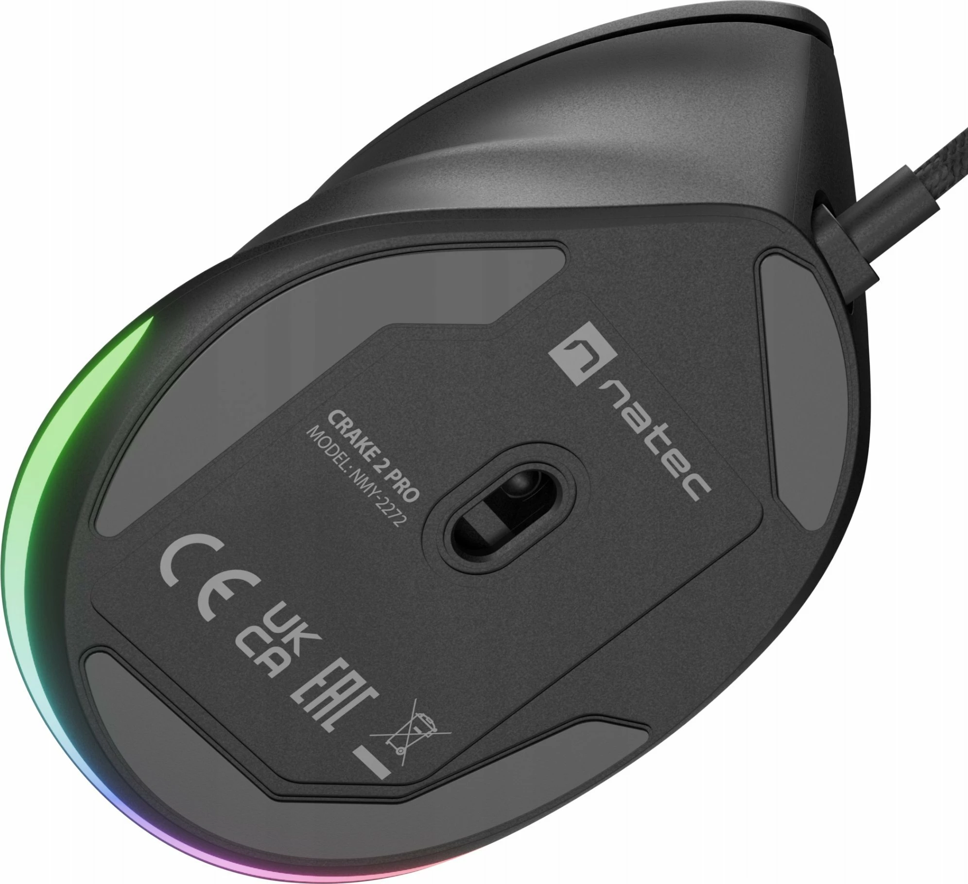 Maus Natec Crake 2 Pro NMY-2272 12800 DPI, me kabllo USB, vertikal, 6 butona, RGB, i zi