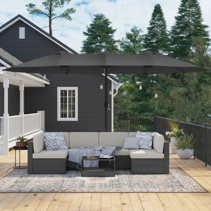 Çadër dielli SONGMICS GPU36GY 460 x 270 cm, UPF 50+, shtyllë metal 48 mm, poliester 180 g/m², gri, set 1 copë