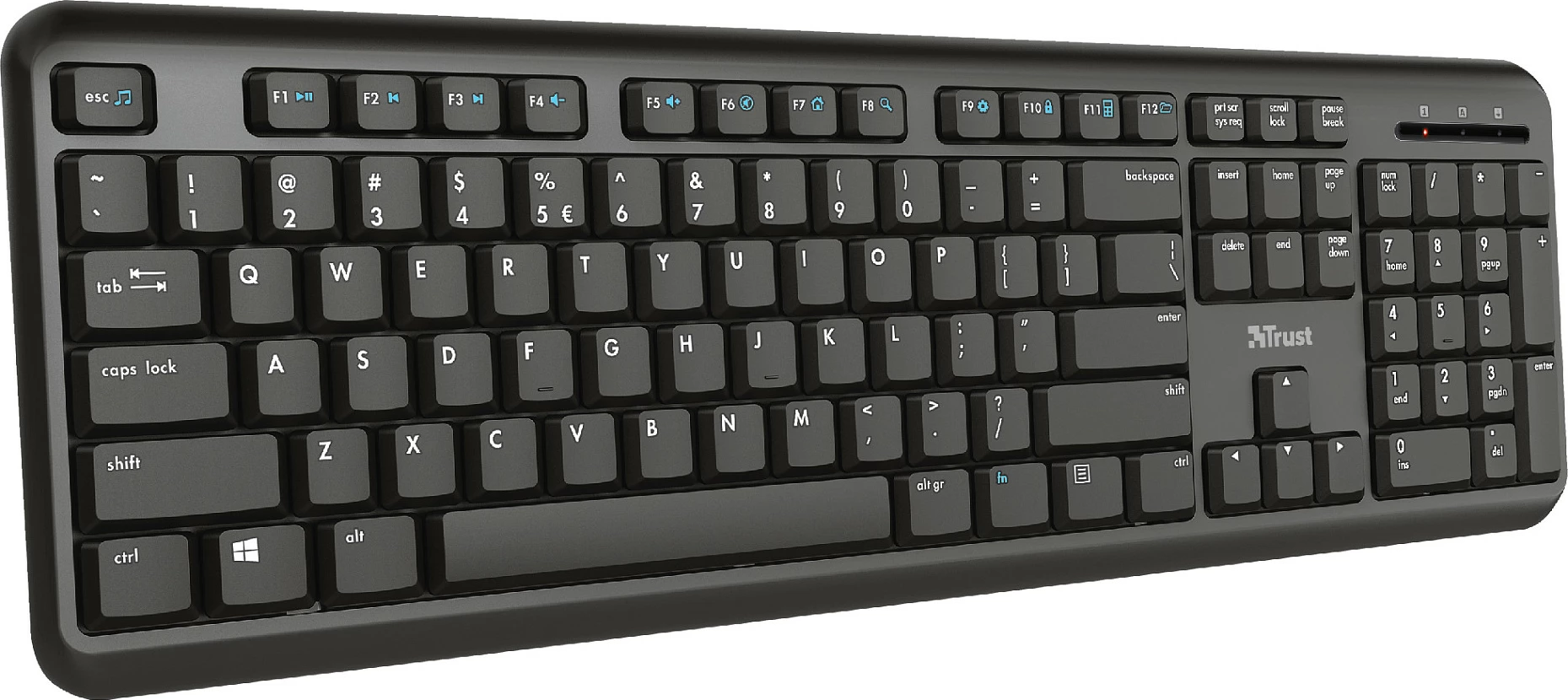 Tastierë Trust TK-350, wireless 2.4GHz RF, full-size QWERTZ, silent keys, me numpad, e zezë