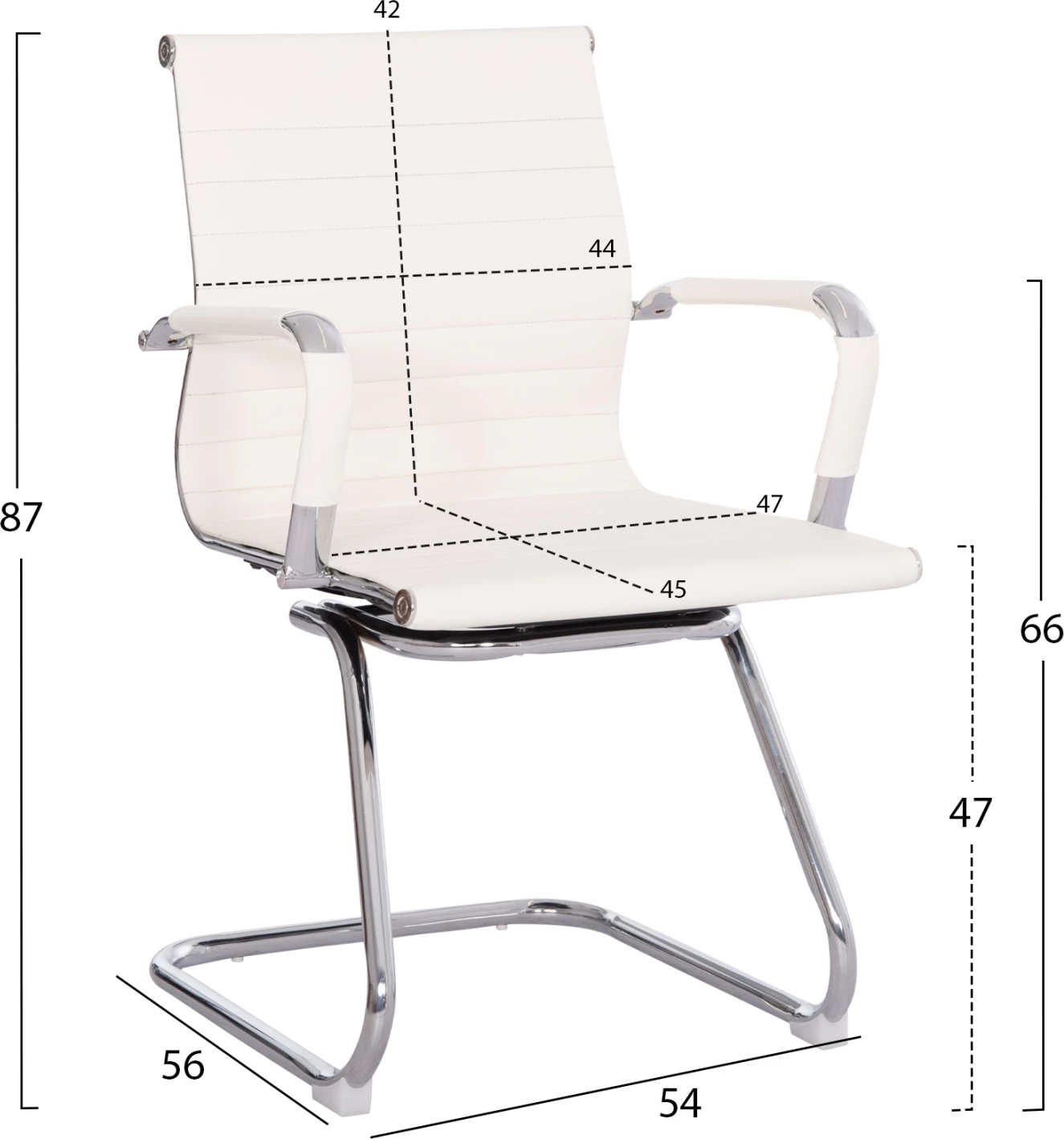 Karrige konferencash BOSS FH1023.32 me krahë, PU e bardhë, këmbë metalike kromi, 54x56x87H cm, set prej 2 copash