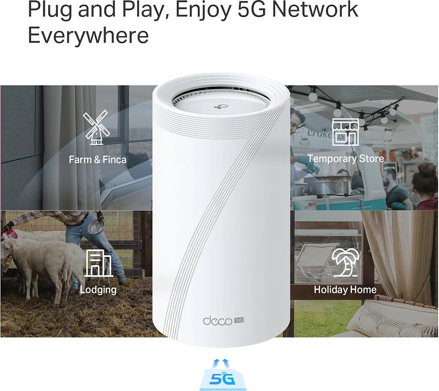Router Mesh TP-Link Deco BE65-5G, Wi‑Fi 7 BE9300, modem 5G, Tri-band, 3x 2.5GbE, i bardhë
