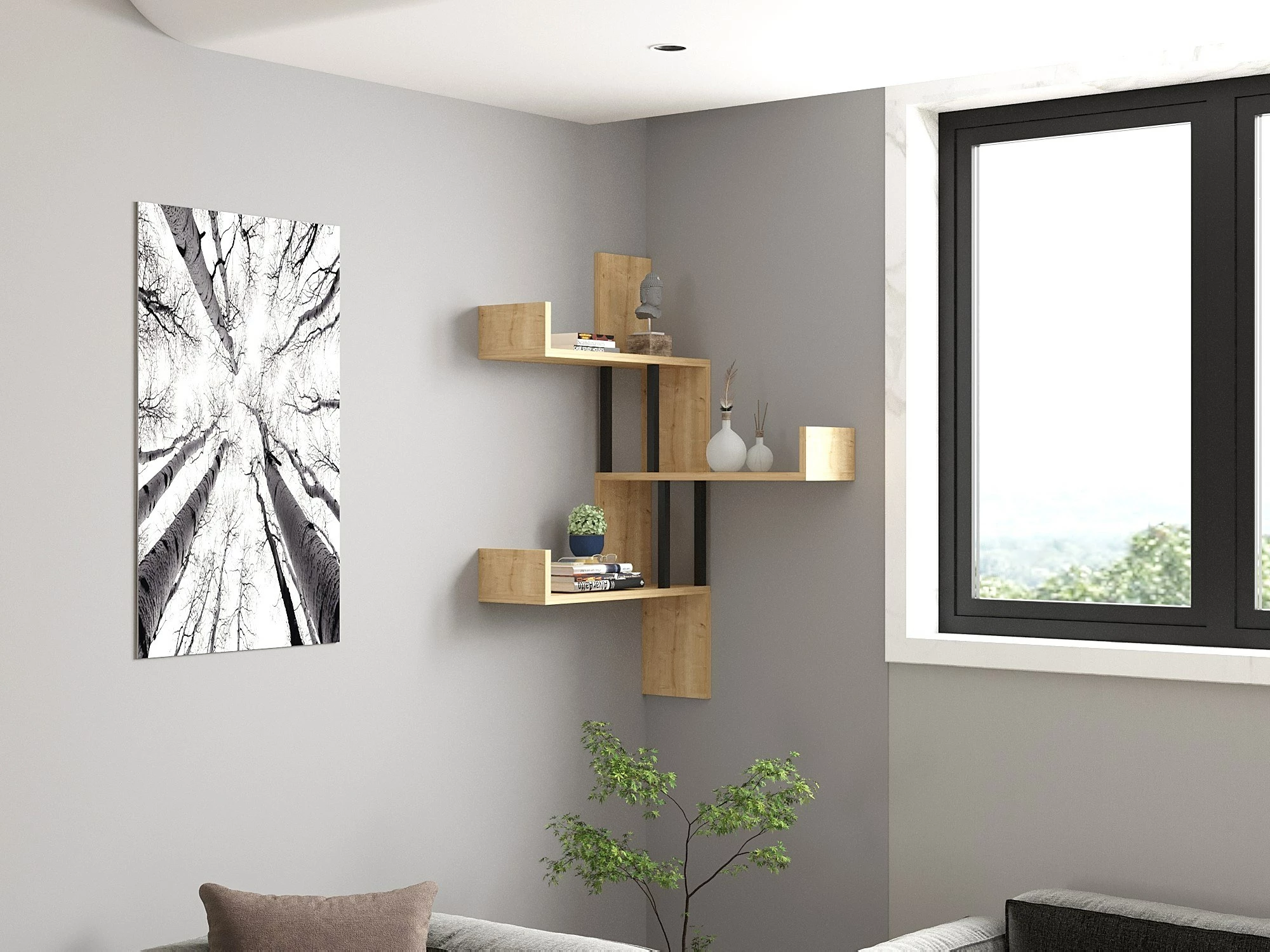 Raft muri Hanah Home, Bombe, ngjyrë lisi Sapphire Oak