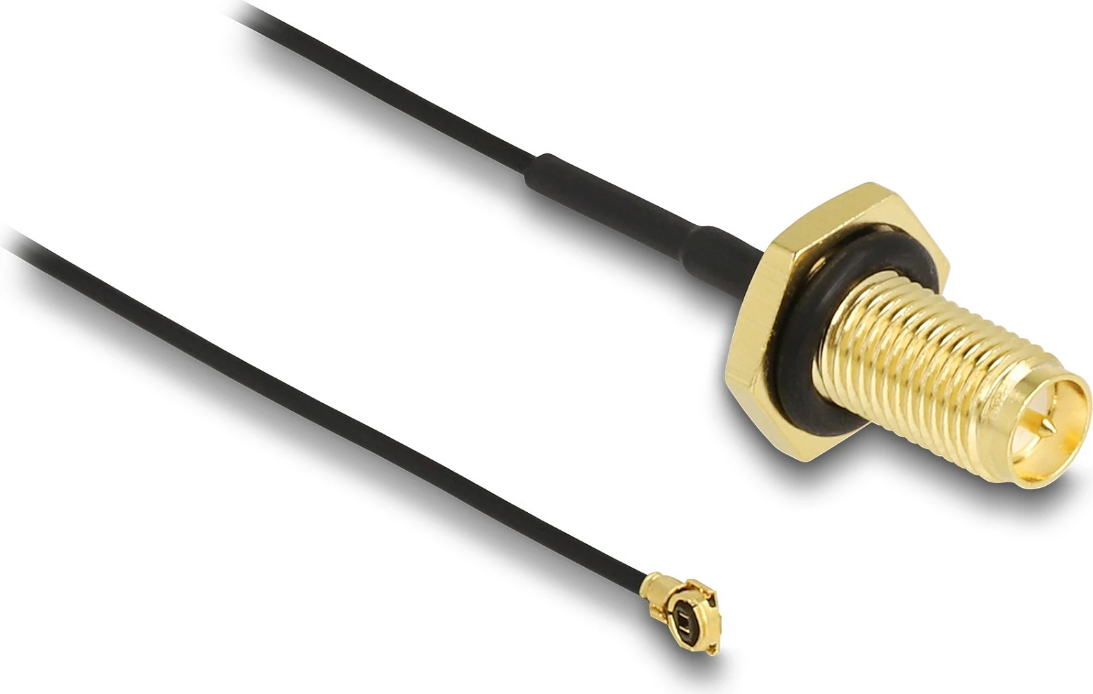 Kabllo antene DeLOCK RP-SMA (bulkhead) në I-PEX MHF1, 0.35 m, zezë/ari