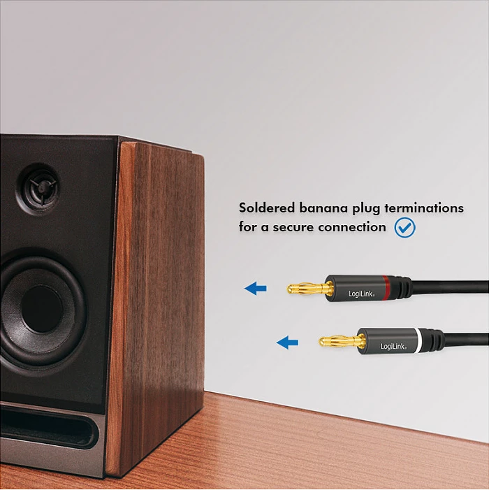 Kabllo audio LogiLink, 2x2 banana plug, 3 m, metal, e zezë