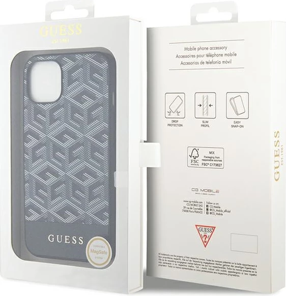 Mbështjellës Guess GCube Stripes MagSafe për iPhone 15 / 14 / 13, i zi