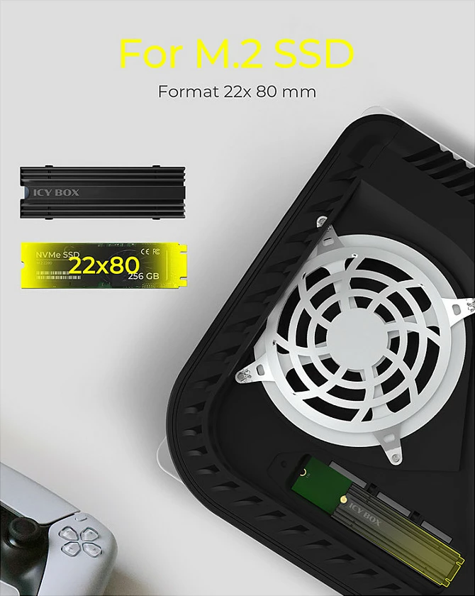 Heatsink ICY BOX IB-M2HS-PS5 për SSD M.2 2280, PlayStation 5, alumini, i zi