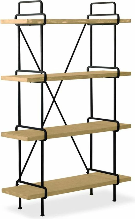 Raft librash Staples, 4 rafte, ngjyrë e bardhë e larë, kornizë e zezë, 110x40x170.5