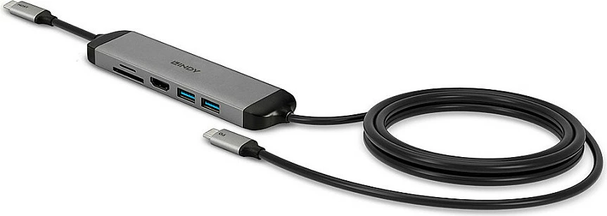 Docking stacion USB-C Lindy DST-Micro 140, HDMI 4K, 2x USB-A, SD/microSD, USB PD deri 100W, Zi/Hiri