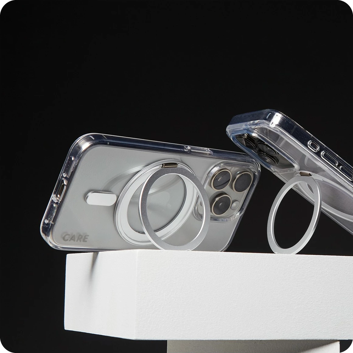 Mbështjellës PanzerGlass CARE Case, MagSAFE, kickstand argjendtë, për iPhone 16, transparent