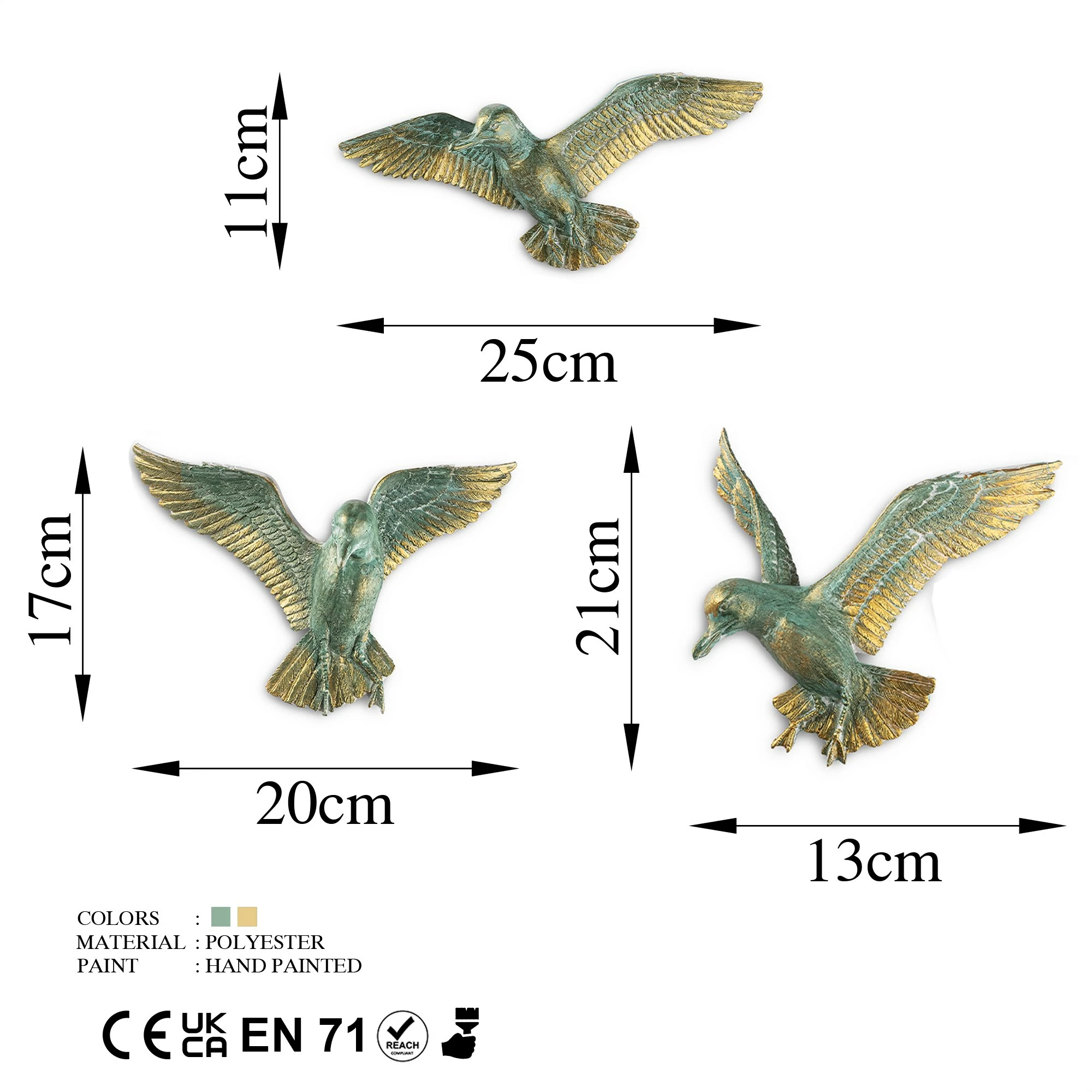 Objekt dekorativ Aberto Design, BIRDS 1, shumëngjyrësh, set prej 3 copash