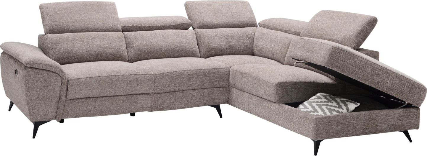 Këndare e djathtë RESTRO me recliner elektrik dhe hapësirë për depo, material bezhë, 284x224x76cm